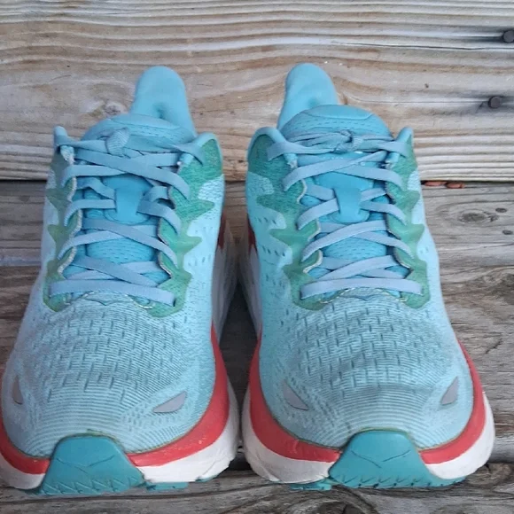 Hoka Clifton 7 Women's Teal and Coral Athletic Shoes - Picture 10 of 15